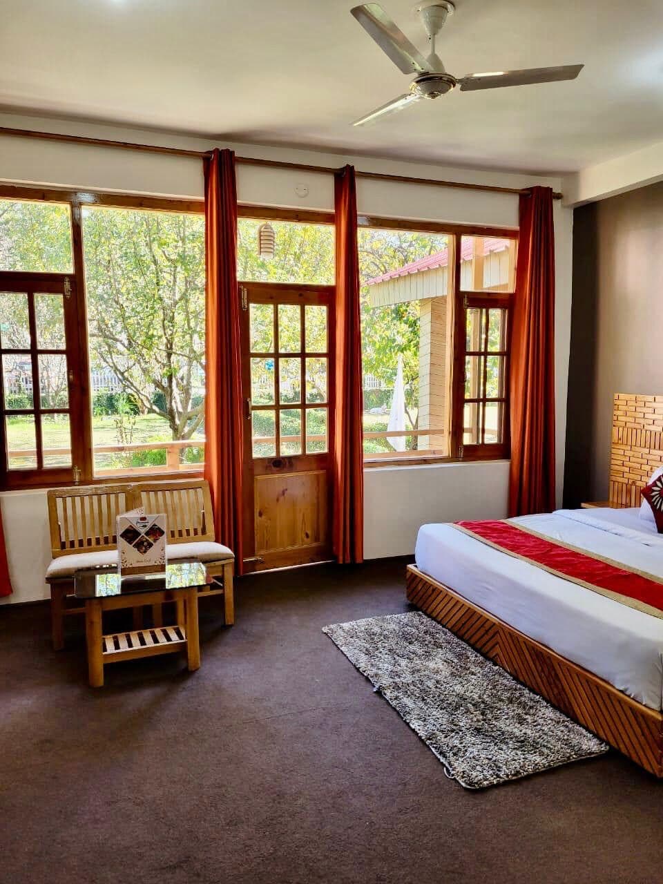 A room at Badgran with french windows onto the orchard